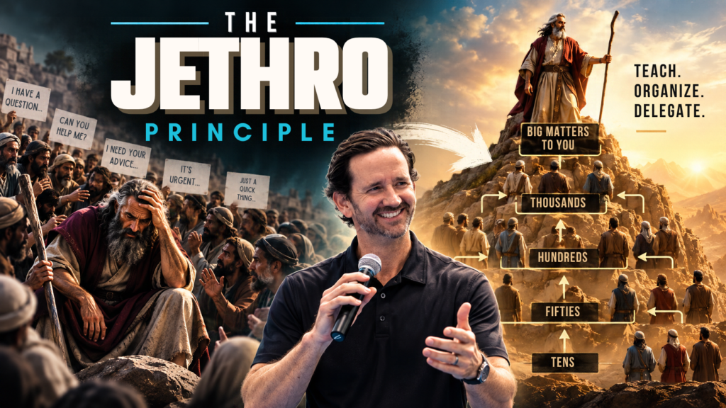 The Jethro Principle: teach, organize, and delegate, with small matters handled by leaders and big matters brought to you.